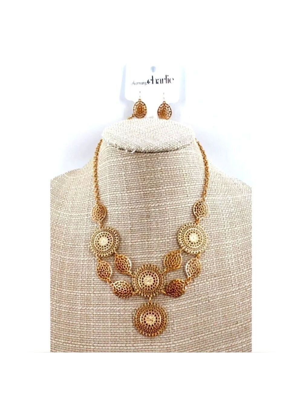 Charming Charlie Gold Necklace and Earring Set NWT